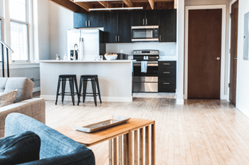Stainless steel appliances with dishwasher and microwave